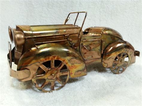 metal old car music box|Vintage Copper Metal Antique Auto Convertible Car Music Box.